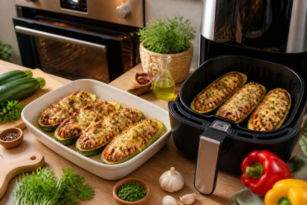 découvrez nos astuces pour réussir la cuisson des courgettes farcies, que ce soit au four ou à l'airfryer, pour un plat savoureux et parfaitement moelleux.