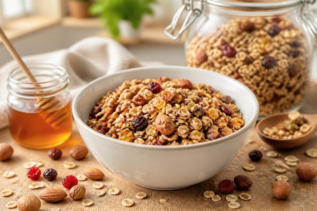 découvrez une recette facile pour préparer un muesli croustillant maison, sain et savoureux, parfait pour un petit-déjeuner énergétique et gourmand.
